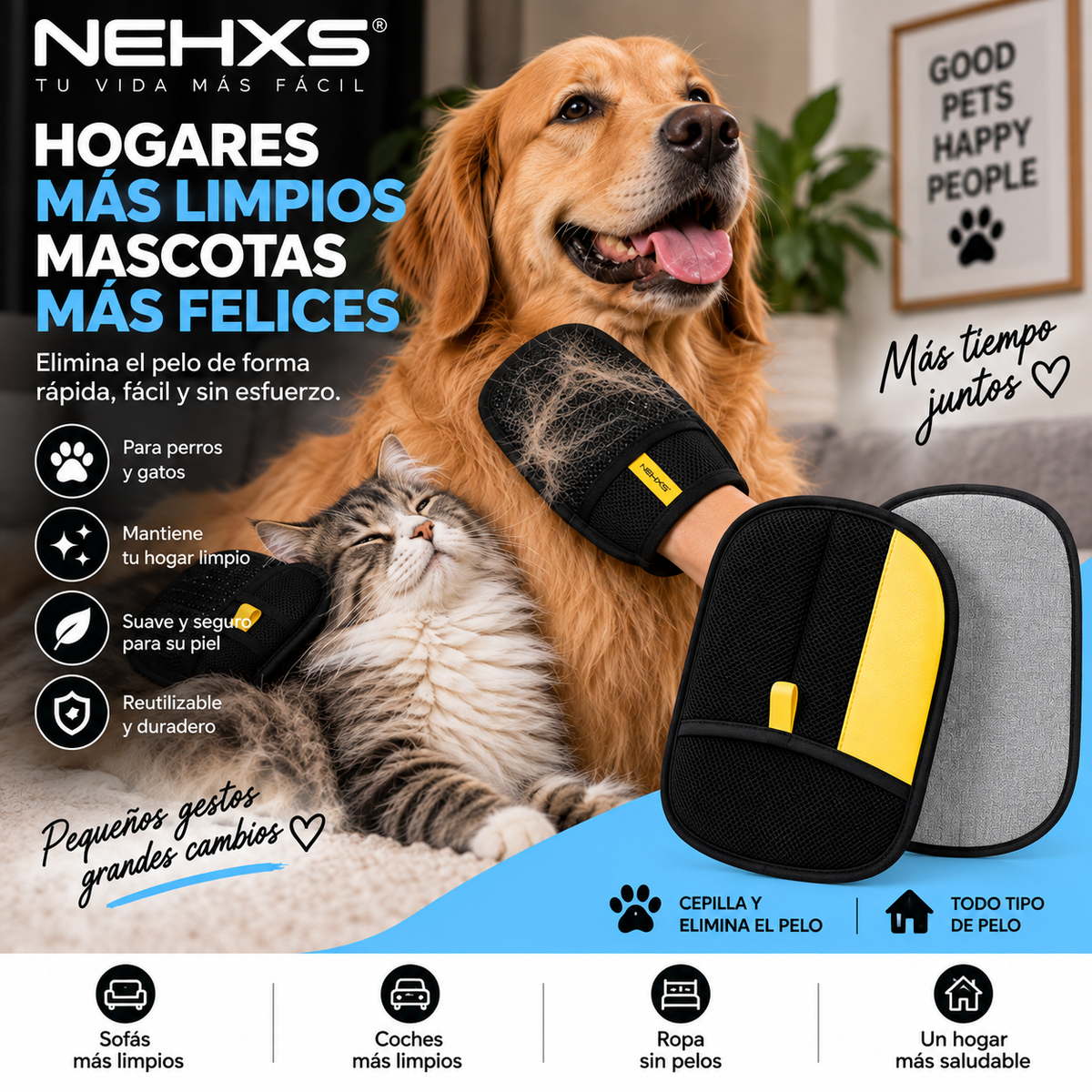 Guante Quita pelos 2 en 1 para Perros y Gatos – Limpieza Fácil de Pelo