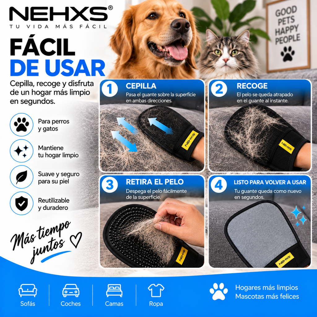 Guante Quita pelos 2 en 1 para Perros y Gatos – Limpieza Fácil de Pelo